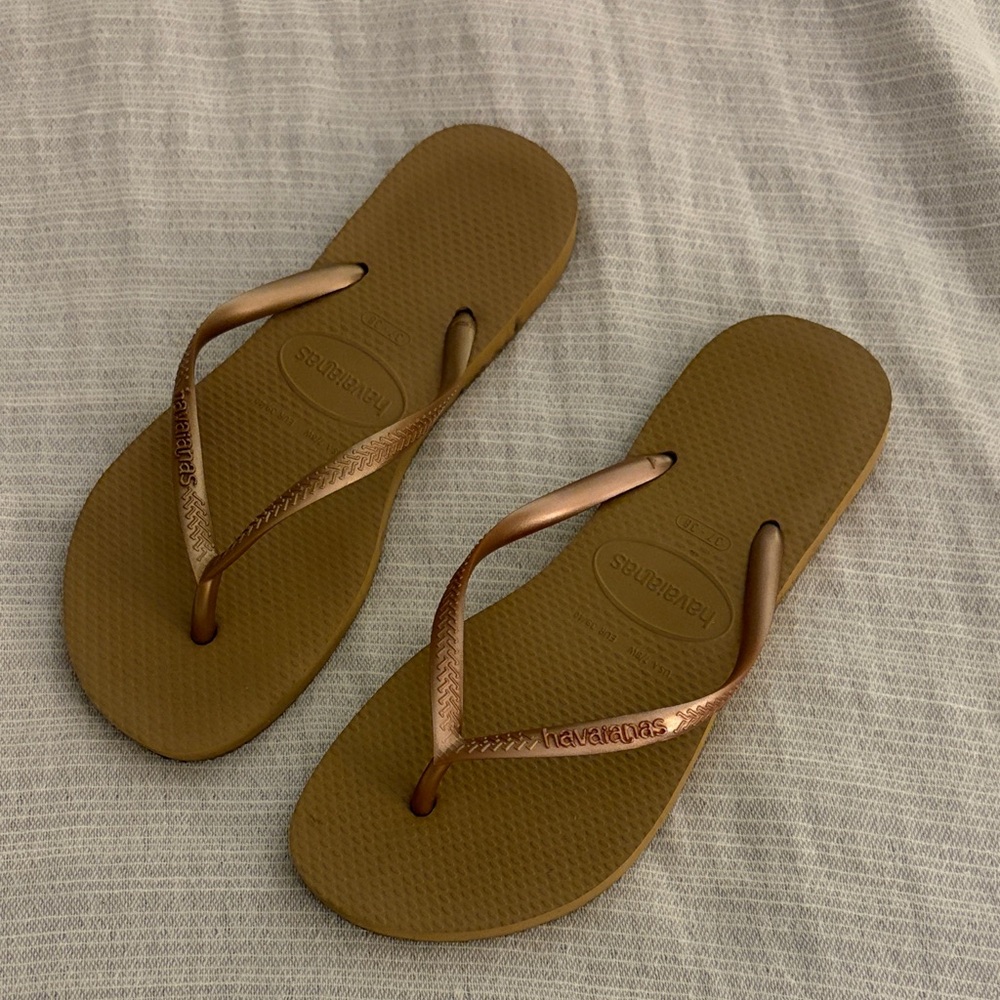 Havaianas Tan Flip Flops with Copper Straps